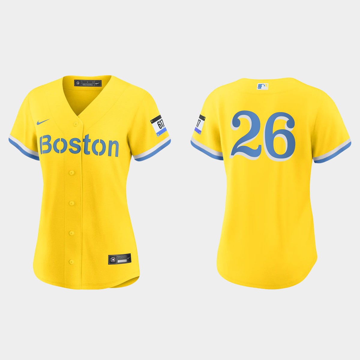 Women Boston Red Sox Wade Boggs Gold Light Blue 2021 City Connect  Jersey