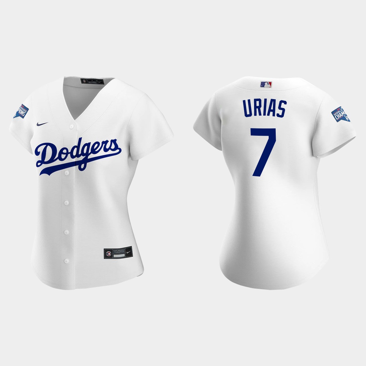 Women Los Angeles Dodgers Julio Urias Black 2020 World Series Champions Home  Player Jersey