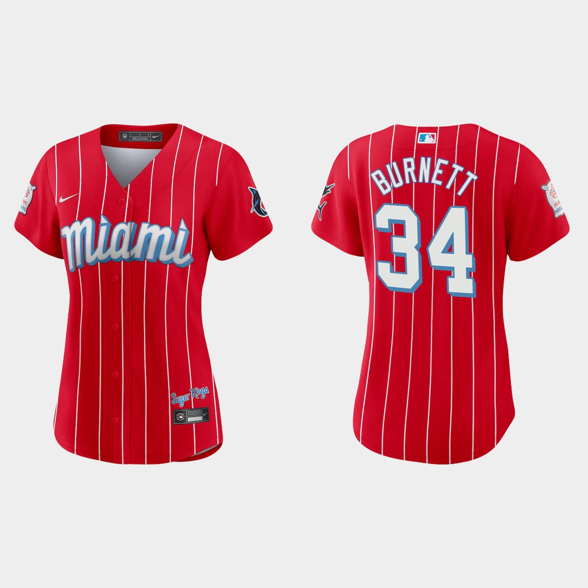 Women Miami Marlins A.J. Burnett Red 2021 City Connect  Jersey