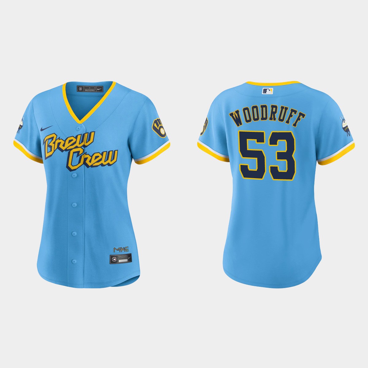 Women Milwaukee Brewers Brandon Woodruff Powder Blue 2022 City Connect  Jersey