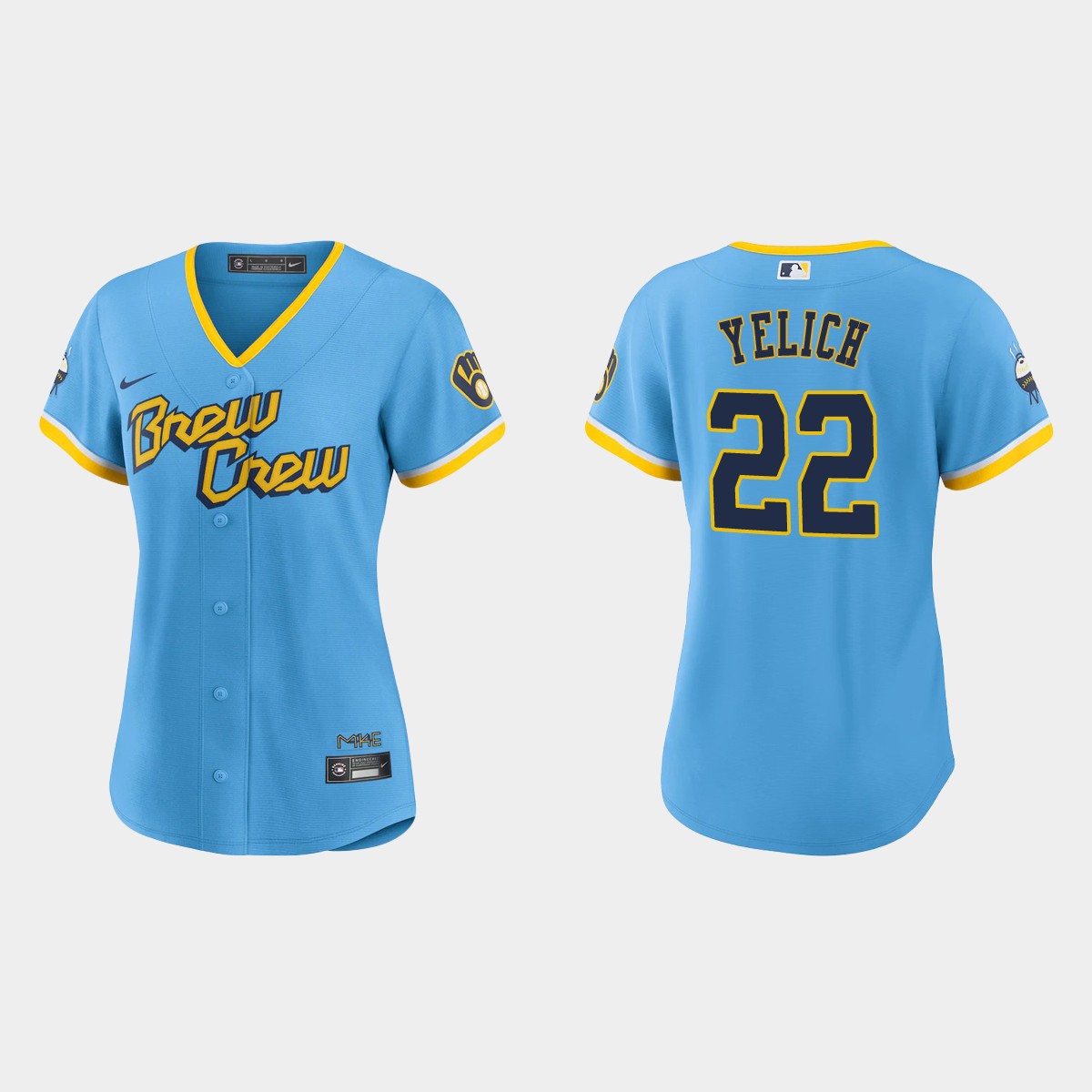 Women Milwaukee Brewers Christian Yelich Powder Blue 2022 City Connect  Jersey