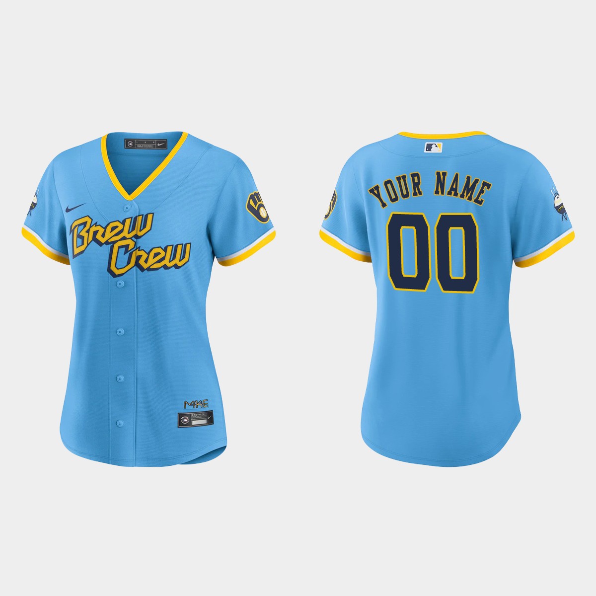 Women Milwaukee Brewers Custom Powder Blue 2022 City Connect  Jersey