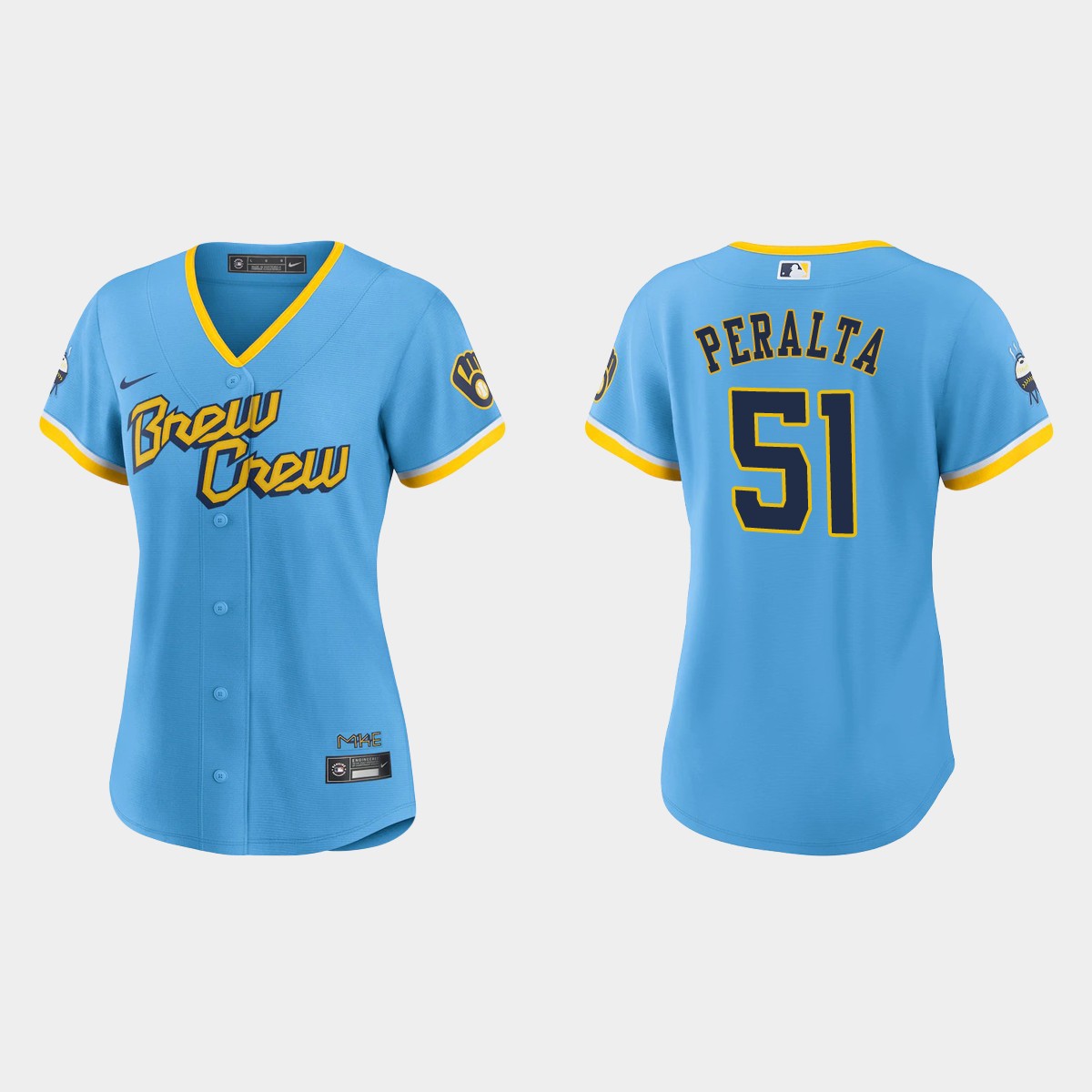 Women Milwaukee Brewers Freddy Peralta Powder Blue 2022 City Connect  Jersey