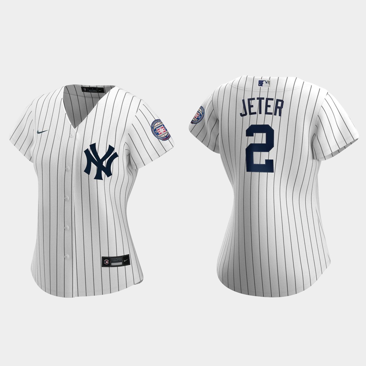 Women New York Yankees #2 Derek Jeter White Navy 2020 Hall of Fame Induction  Home Jersey