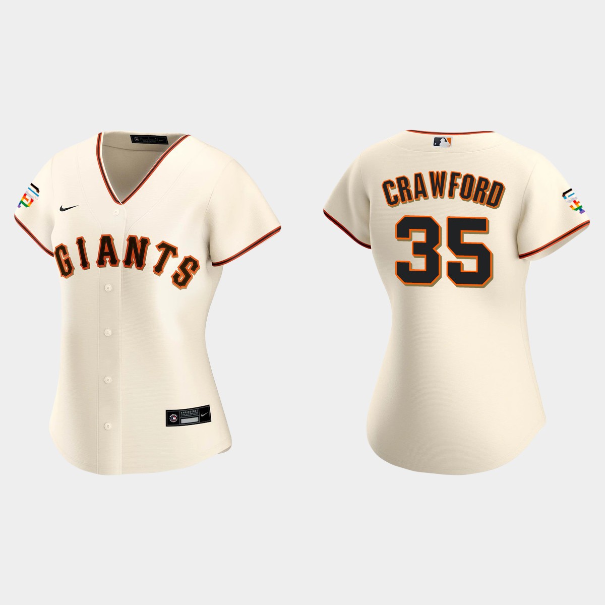 Women San Francisco Giants Brandon Crawford  Cream 2021 Pride Month Home Jersey