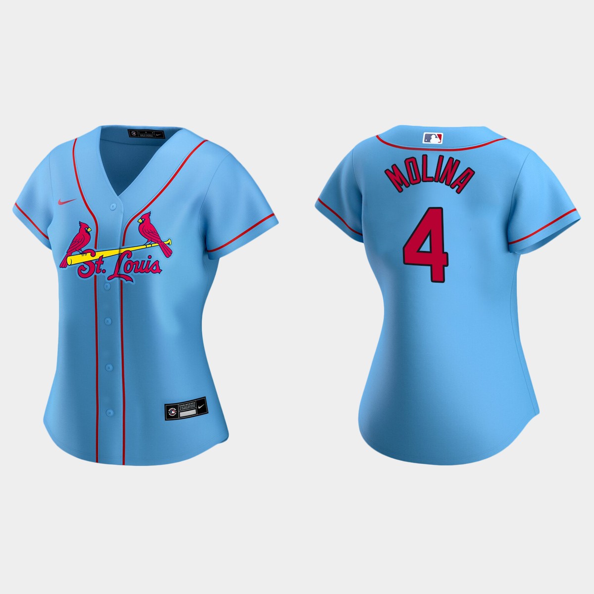 Women St. Louis Cardinals Yadier Molina Light Blue  2020 Alternate Jersey