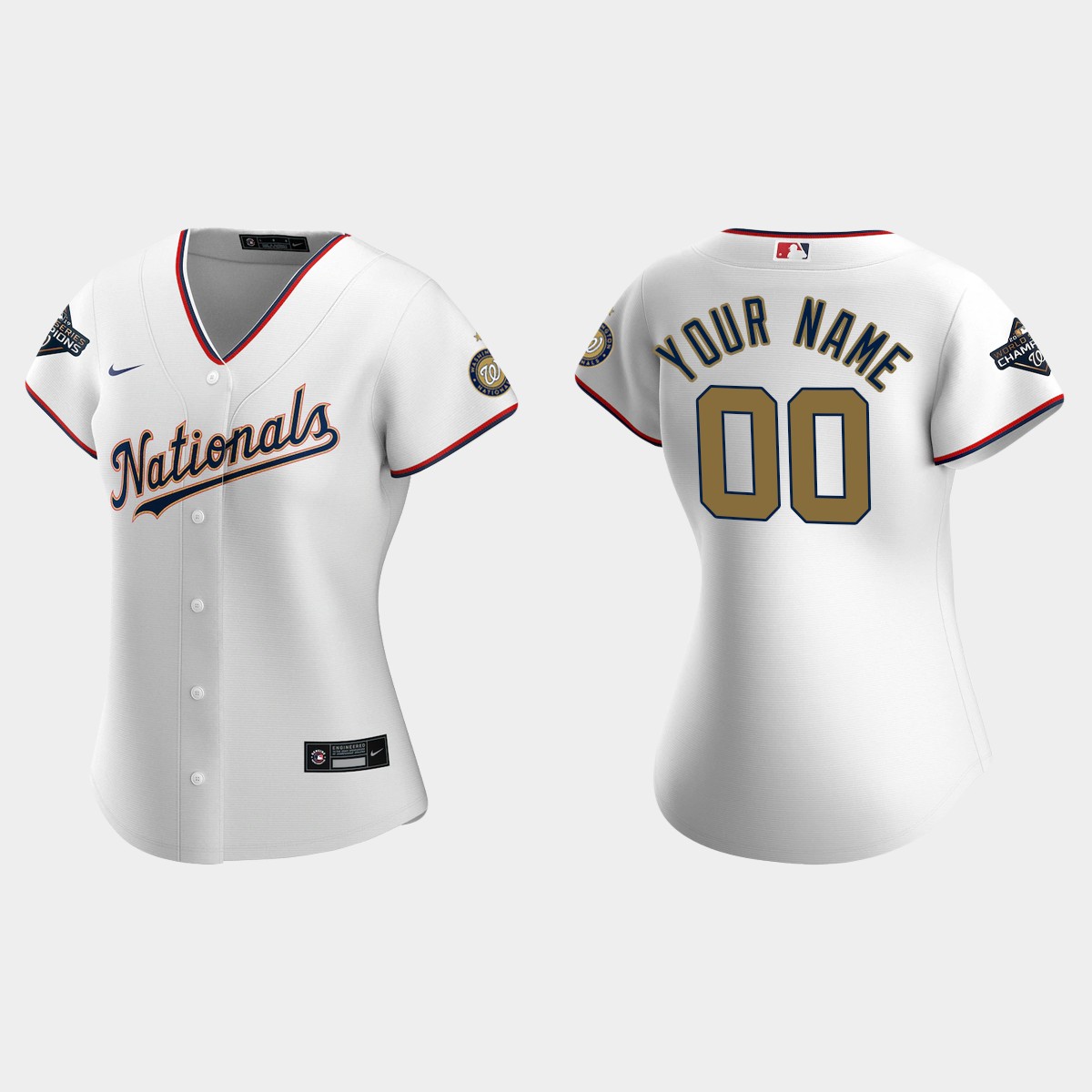 Women Washington Nationals Custom White 2020 Gold Program  Jersey