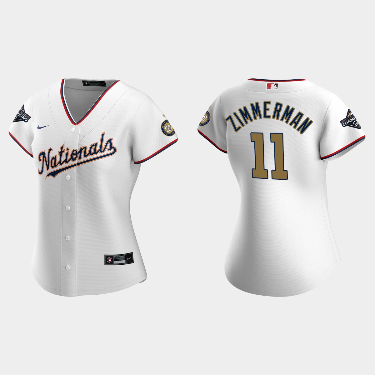 Women Washington Nationals Ryan Zimmerman White 2020 Gold Program  Jersey