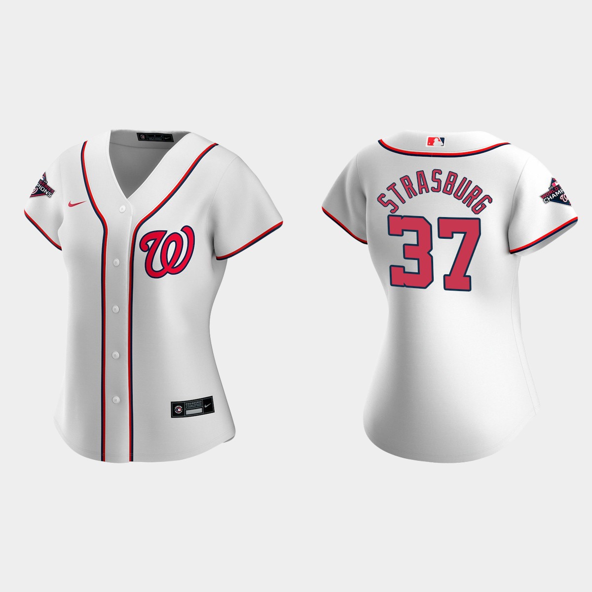 Women Washington Nationals Stephen Strasburg White 2019 World Series Champions  Home Jersey
