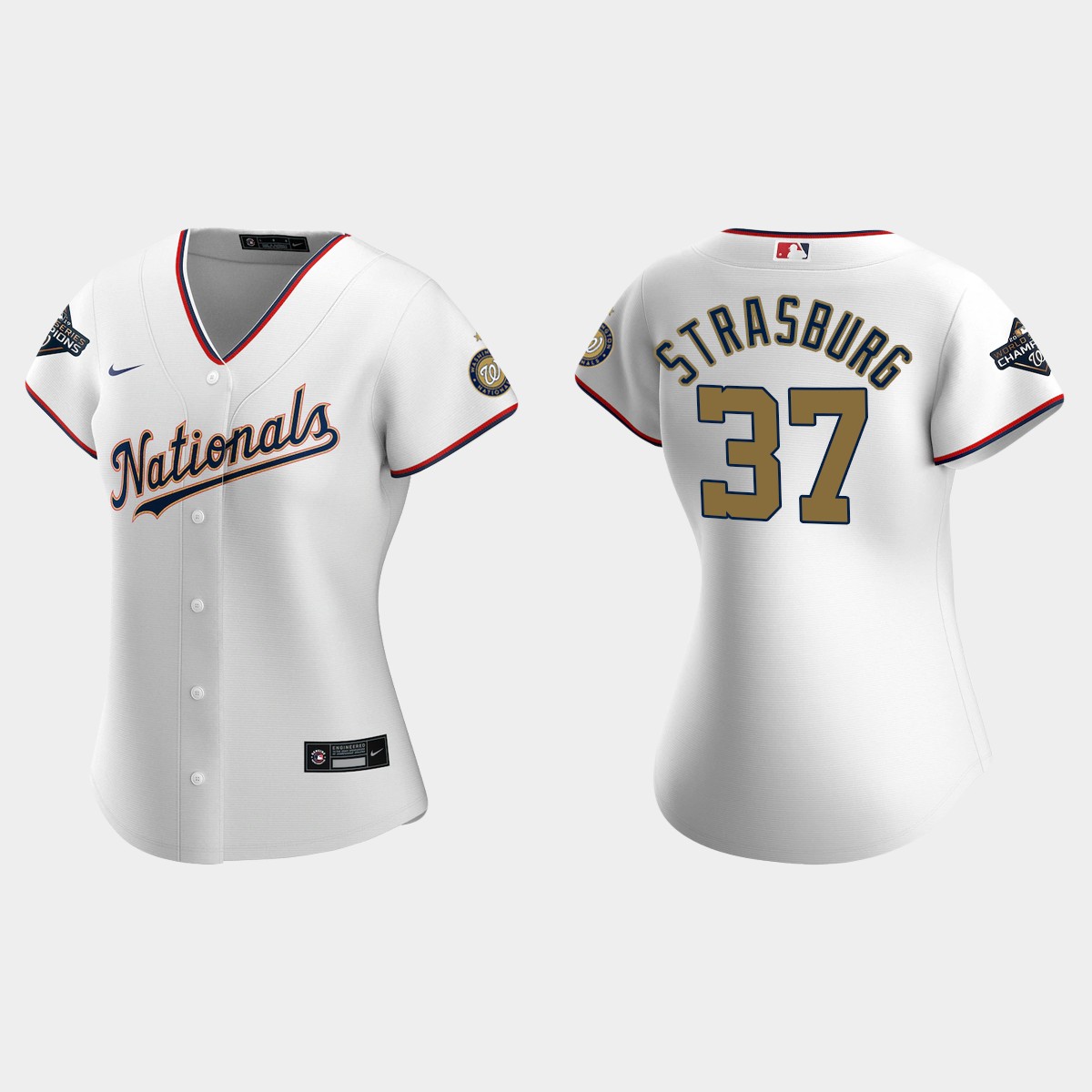 Women Washington Nationals Stephen Strasburg White 2020 Gold Program  Jersey