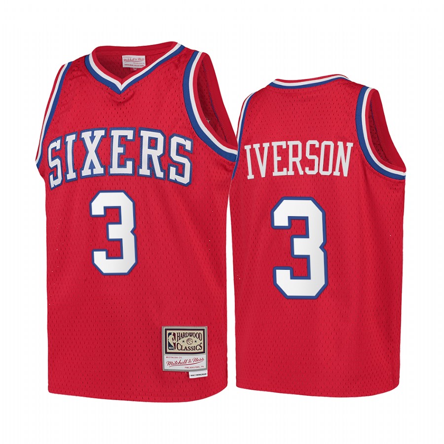 Youth Allen Iverson Philadelphia 76ers Hardwood Classics Kids Jersey - Red