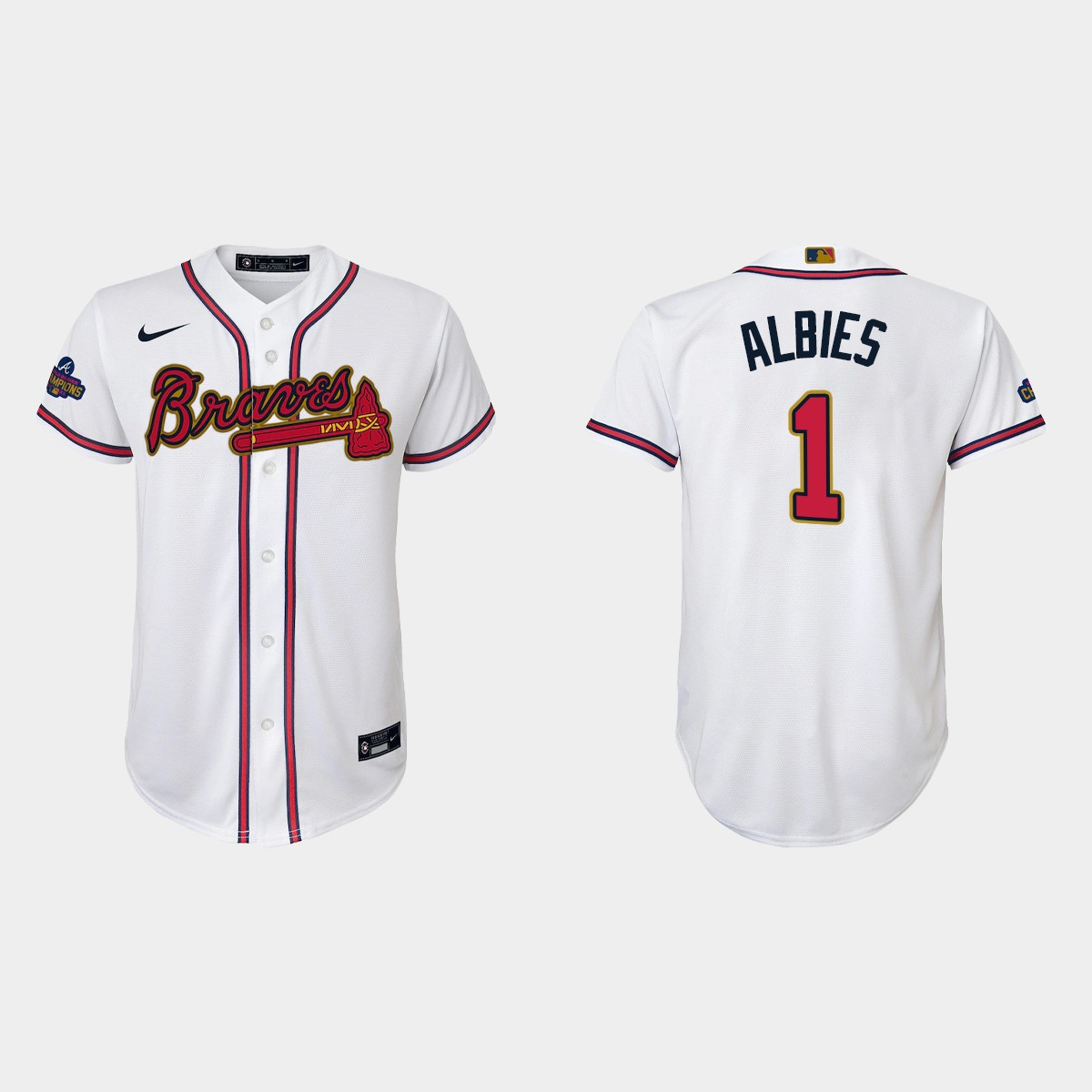 Youth Atlanta Braves Ozzie Albies 2022 Gold Program White  Jersey