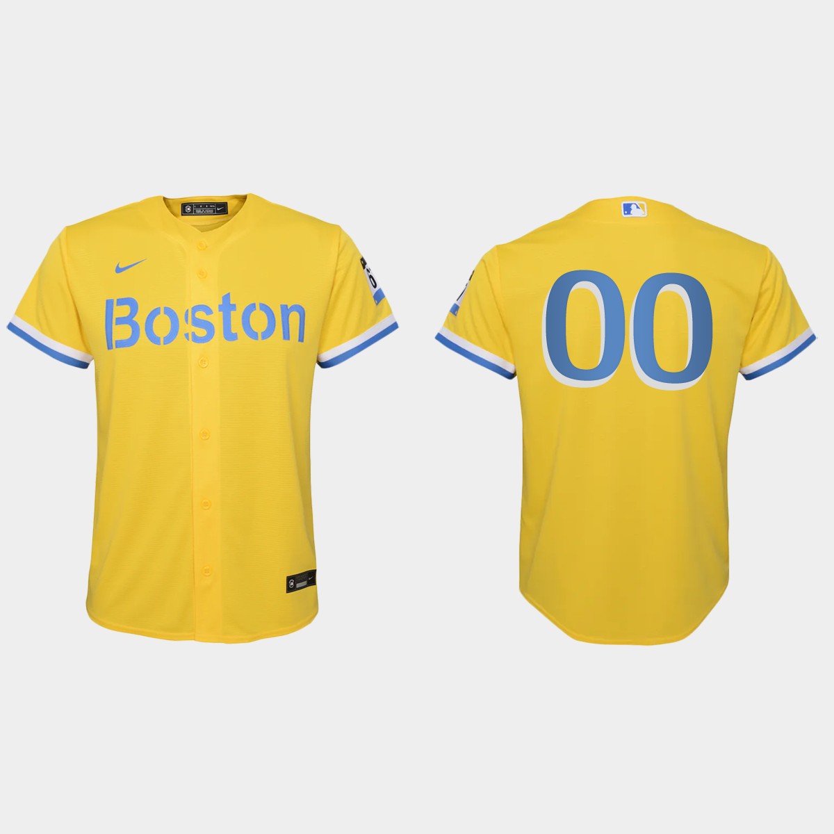 Youth Boston Red Sox #00 Custom Gold Light Blue 2021 City Connect  Jersey