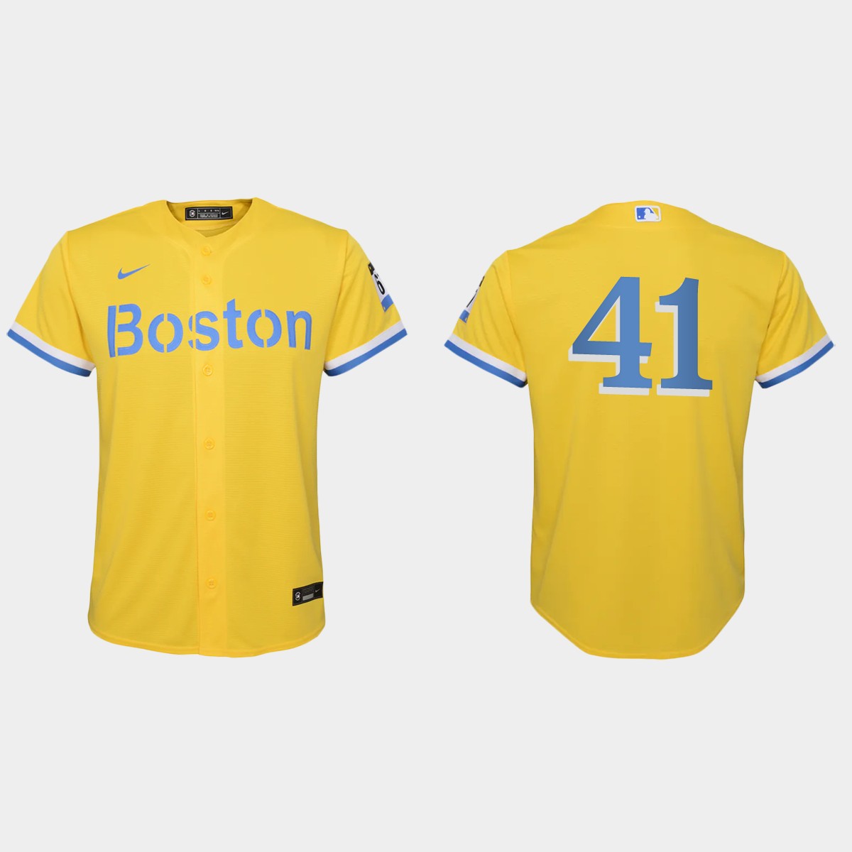 Youth Boston Red Sox #41 Chris Sale Gold Light Blue 2021 City Connect  Jersey