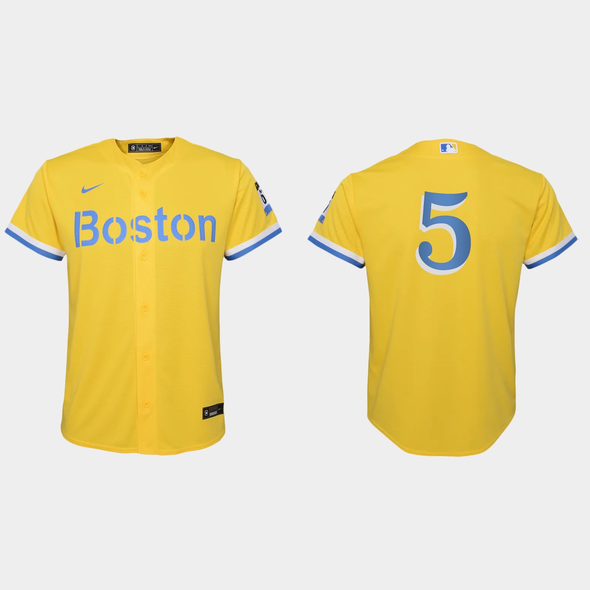 Youth Boston Red Sox #5 Enrique Hernandez Gold Light Blue 2021 City Connect  Jersey