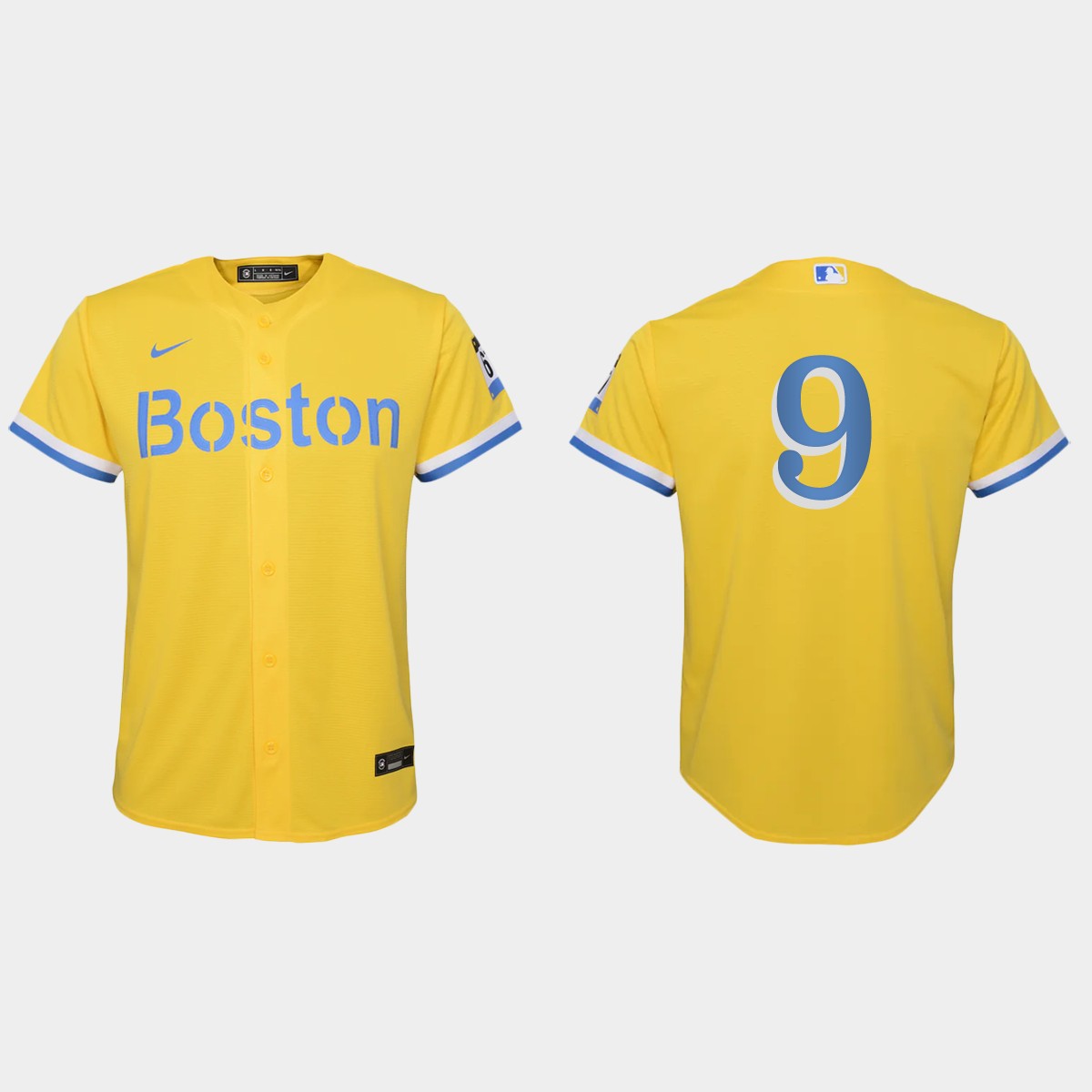 Youth Boston Red Sox #9 Ted Williams Gold Light Blue 2021 City Connect  Jersey