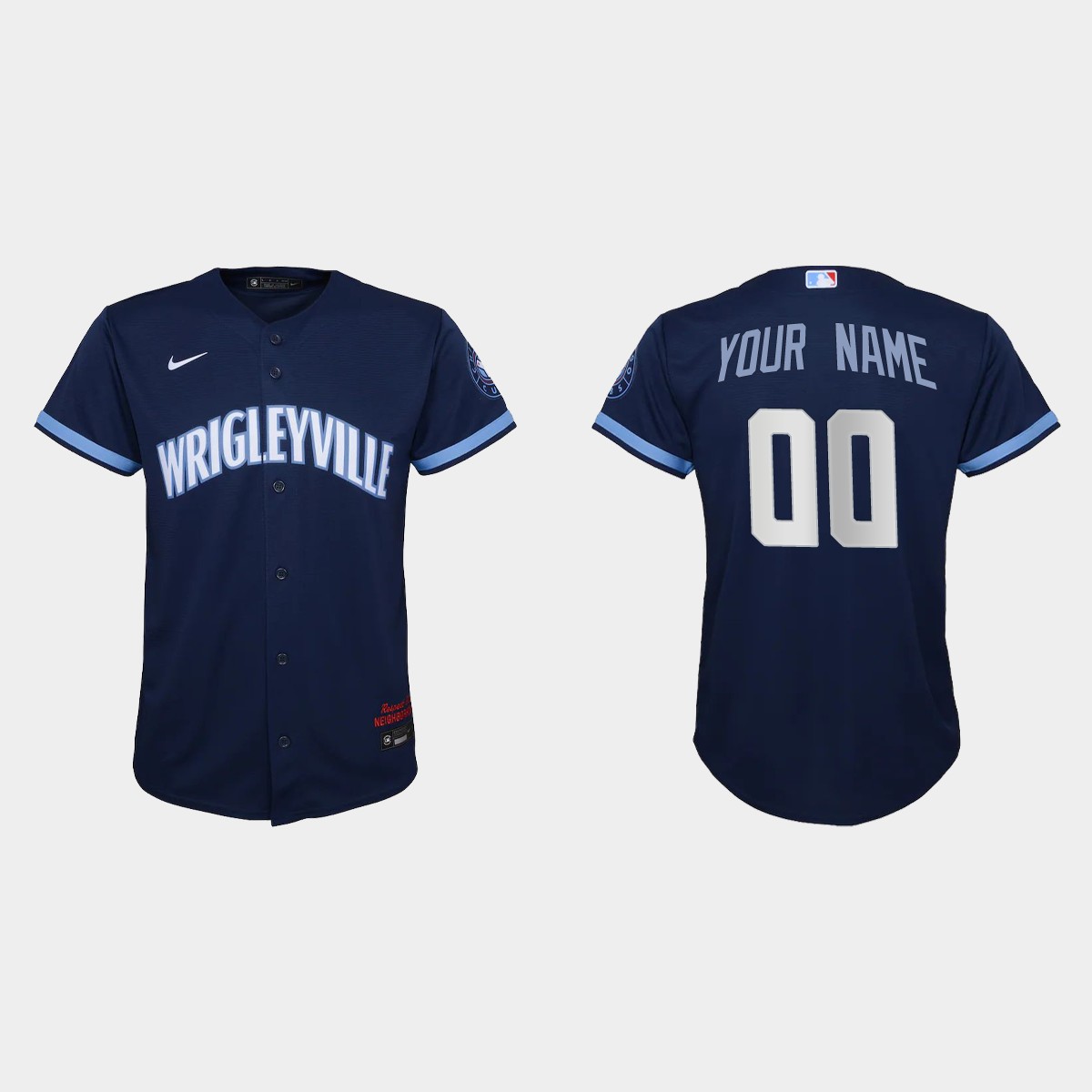 Youth Chicago Cubs #00 Custom Navy 2021 City Connect  Jersey
