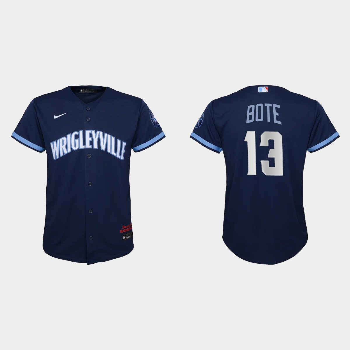 Youth Chicago Cubs #13 David Bote Navy 2021 City Connect  Jersey