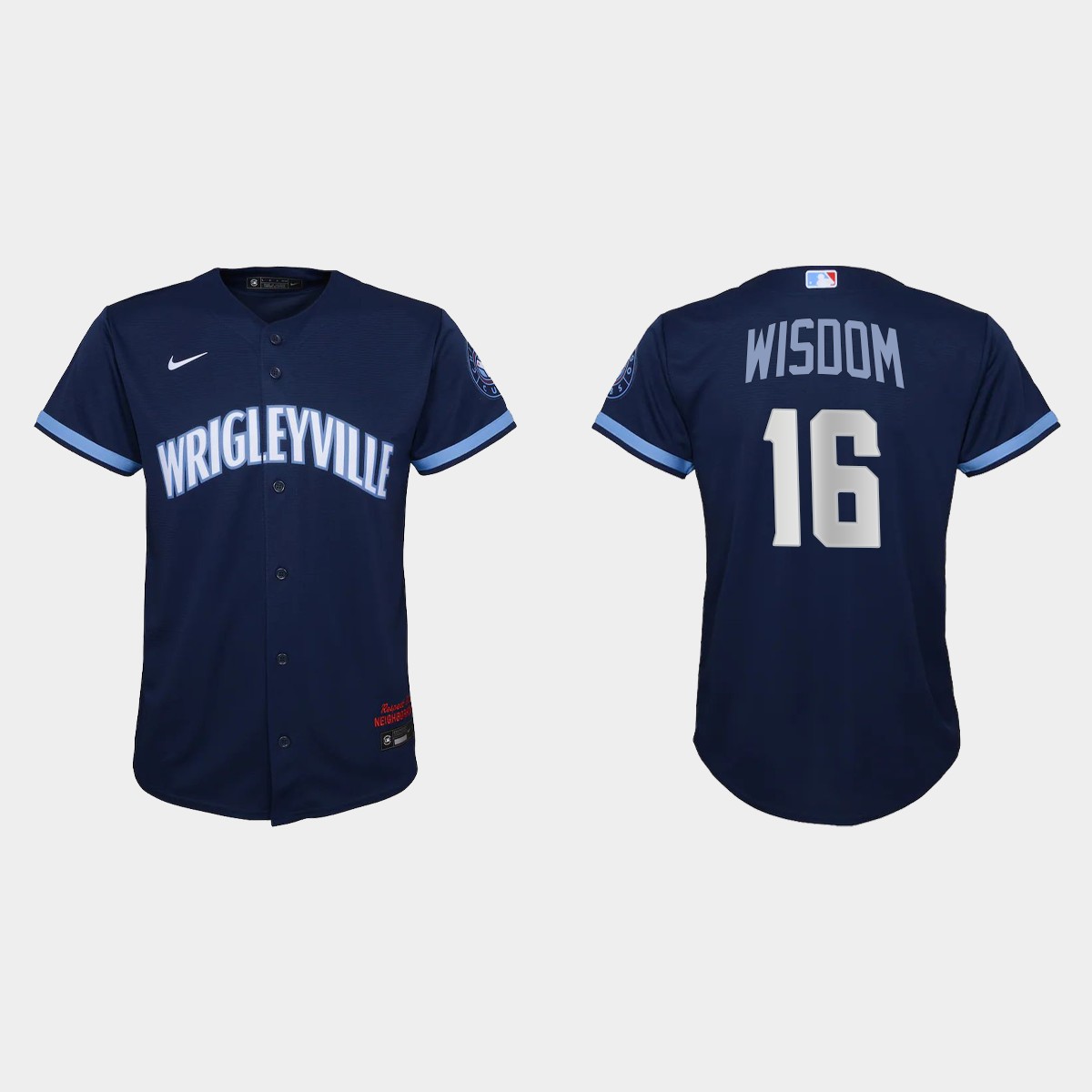 Youth Chicago Cubs #16 Patrick Wisdom Navy 2021 City Connect  Jersey