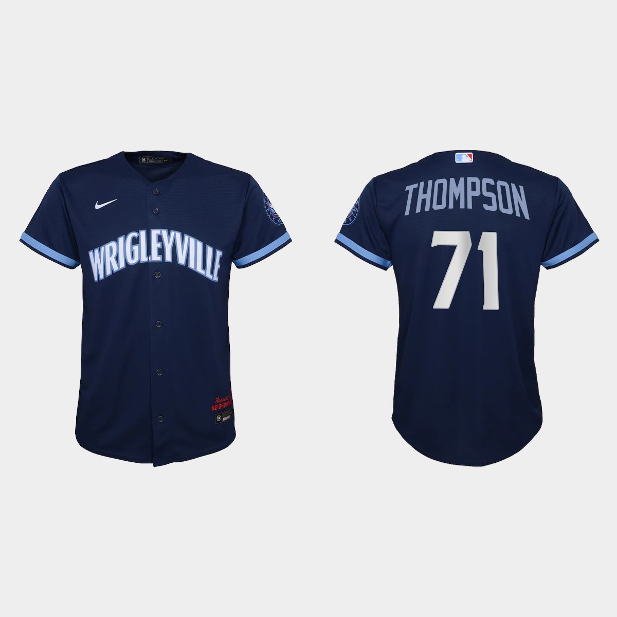 Youth Chicago Cubs #71 Keegan Thompson Navy 2021 City Connect  Jersey