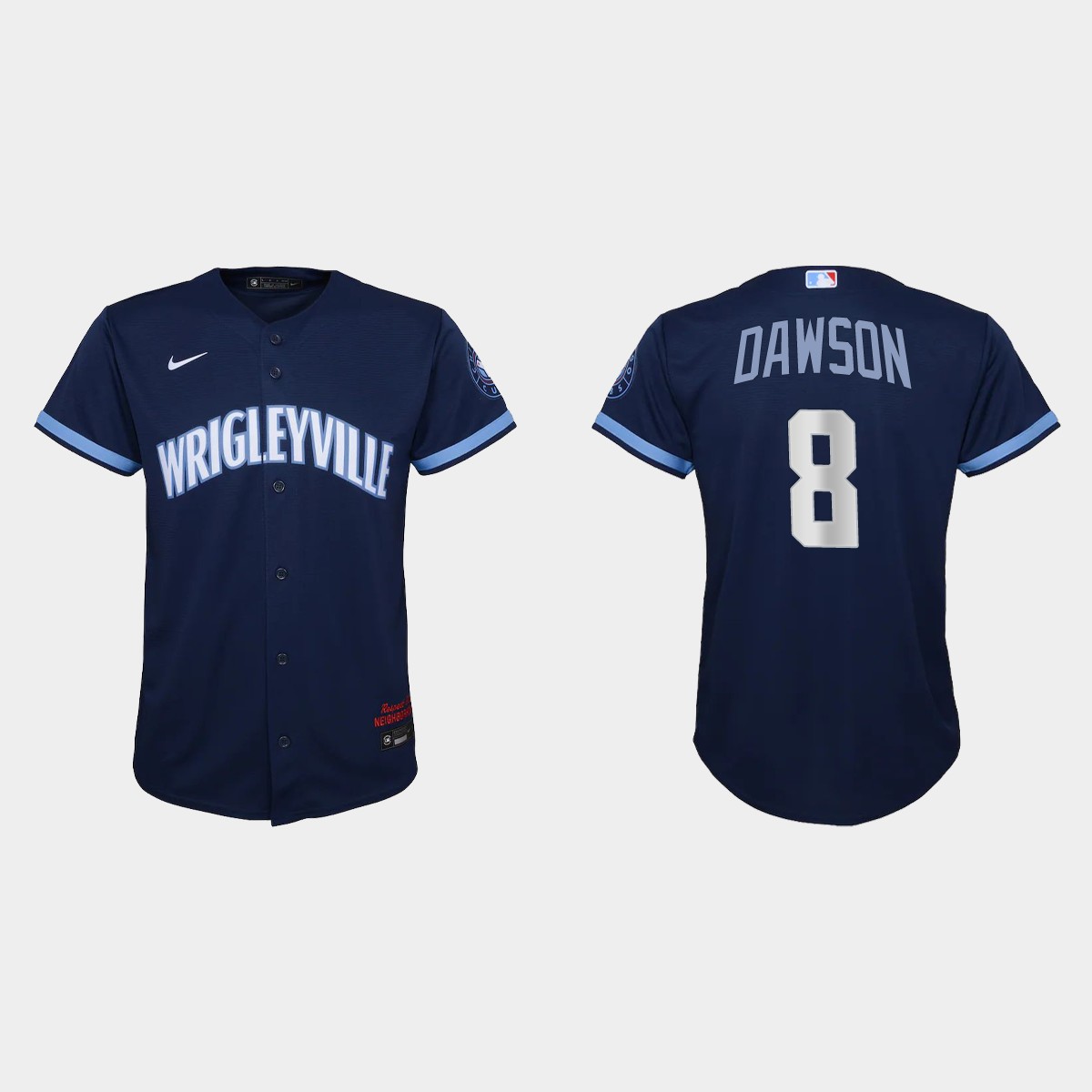 Youth Chicago Cubs #8 Andre Dawson Navy 2021 City Connect  Jersey