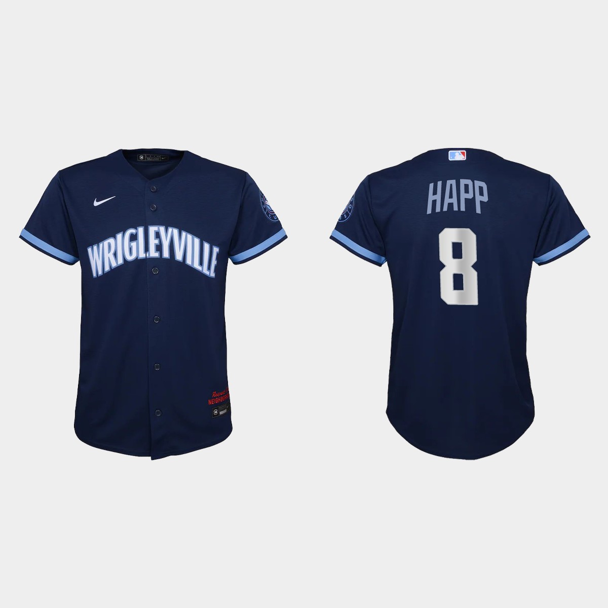 Youth Chicago Cubs #8 Ian Happ Navy 2021 City Connect  Jersey