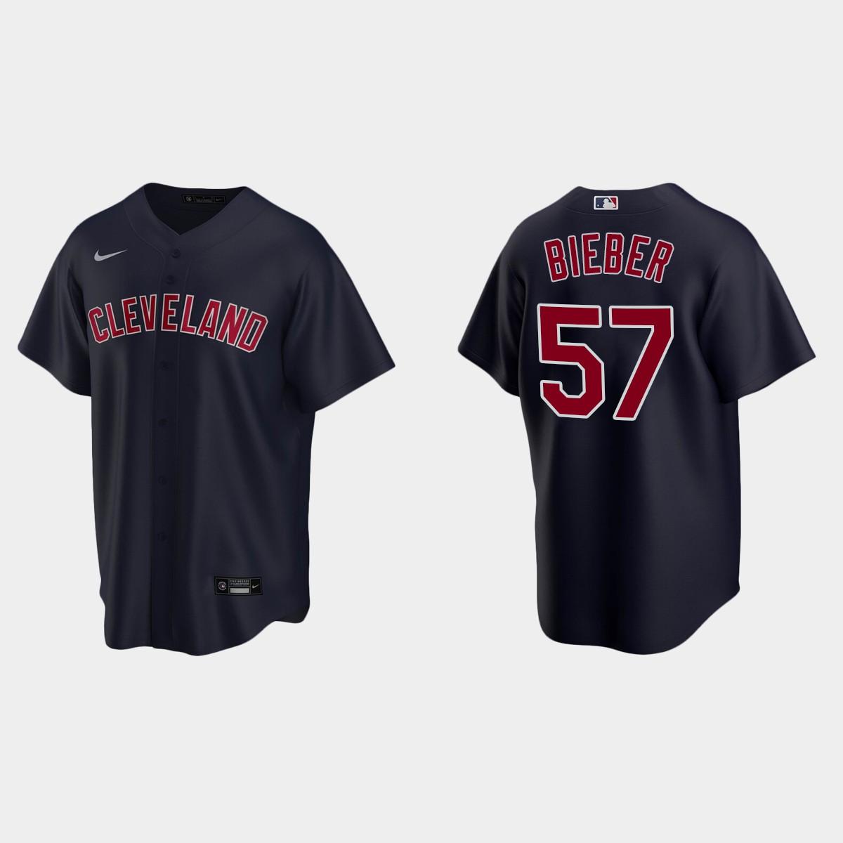 Youth Cleveland Indians #57 Shane Bieber Navy  Alternate Jersey