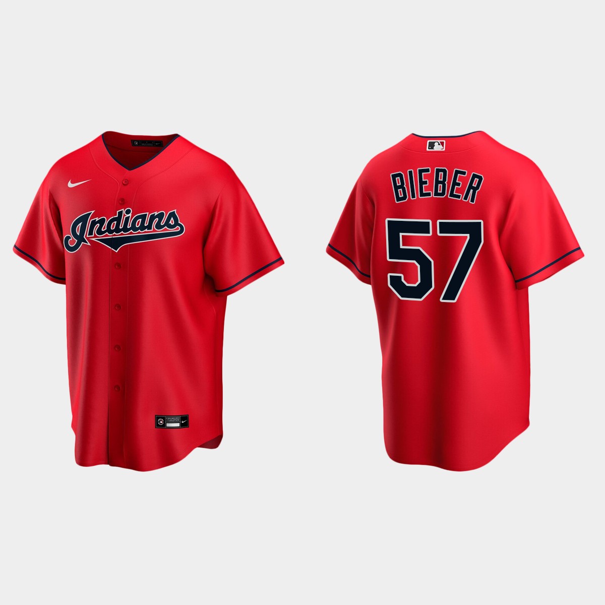 Youth Cleveland Indians #57 Shane Bieber Red  Alternate Jersey