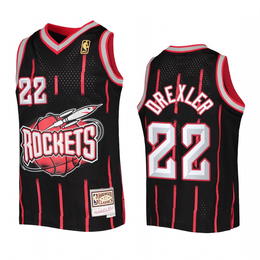 Youth Clyde Drexler Houston Rockets Black Reload Jersey Hardwood Classics