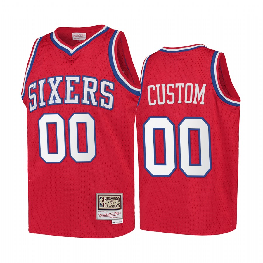 Youth Custom Philadelphia 76ers Hardwood Classics Kids Jersey - Red