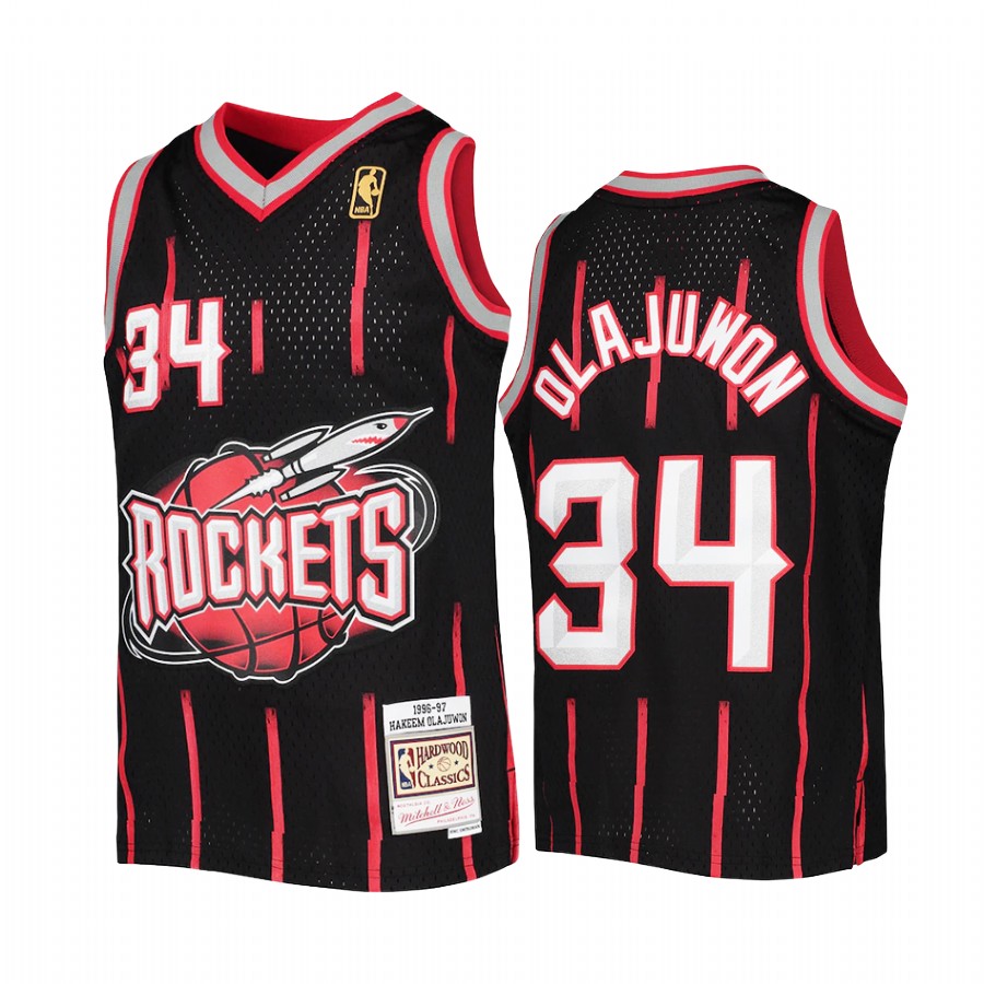 Youth Hakeem Olajuwon Houston Rockets Black Reload Jersey Hardwood Classics