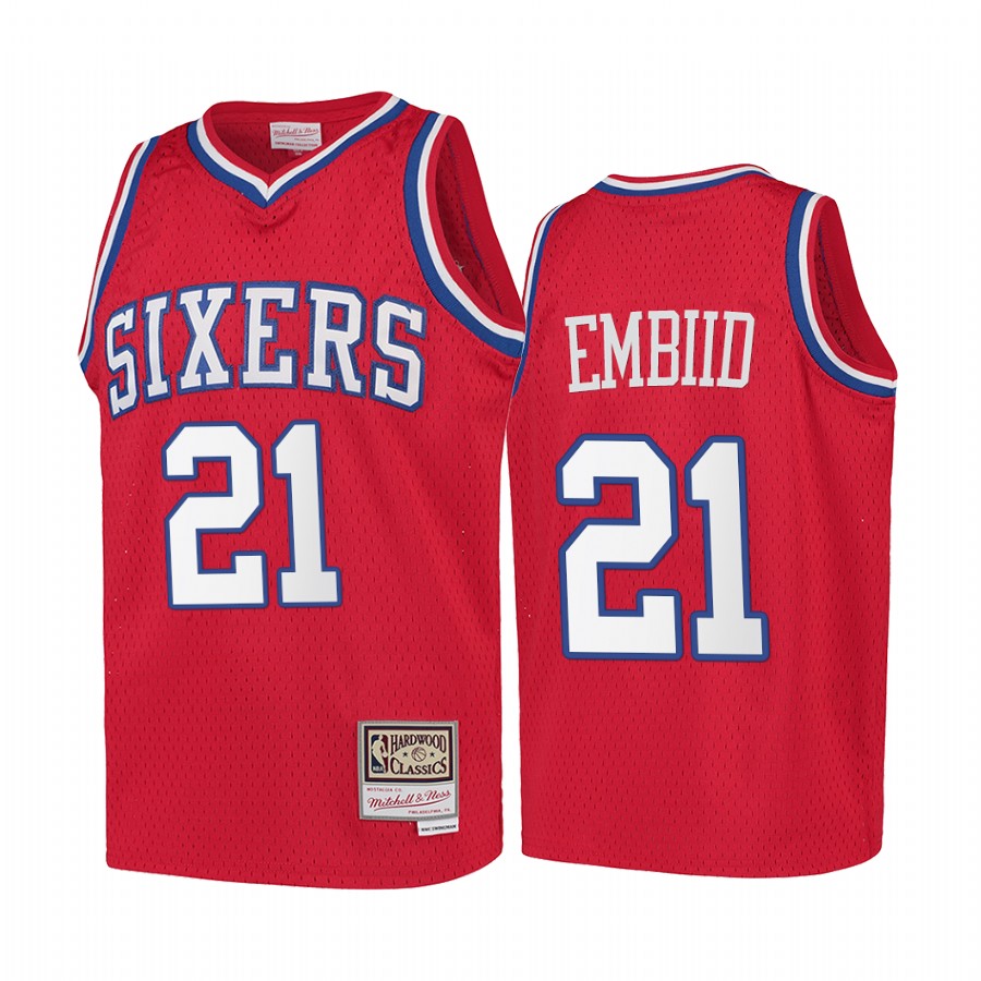 Youth Joel Embiid Philadelphia 76ers Hardwood Classics Kids Jersey - Red
