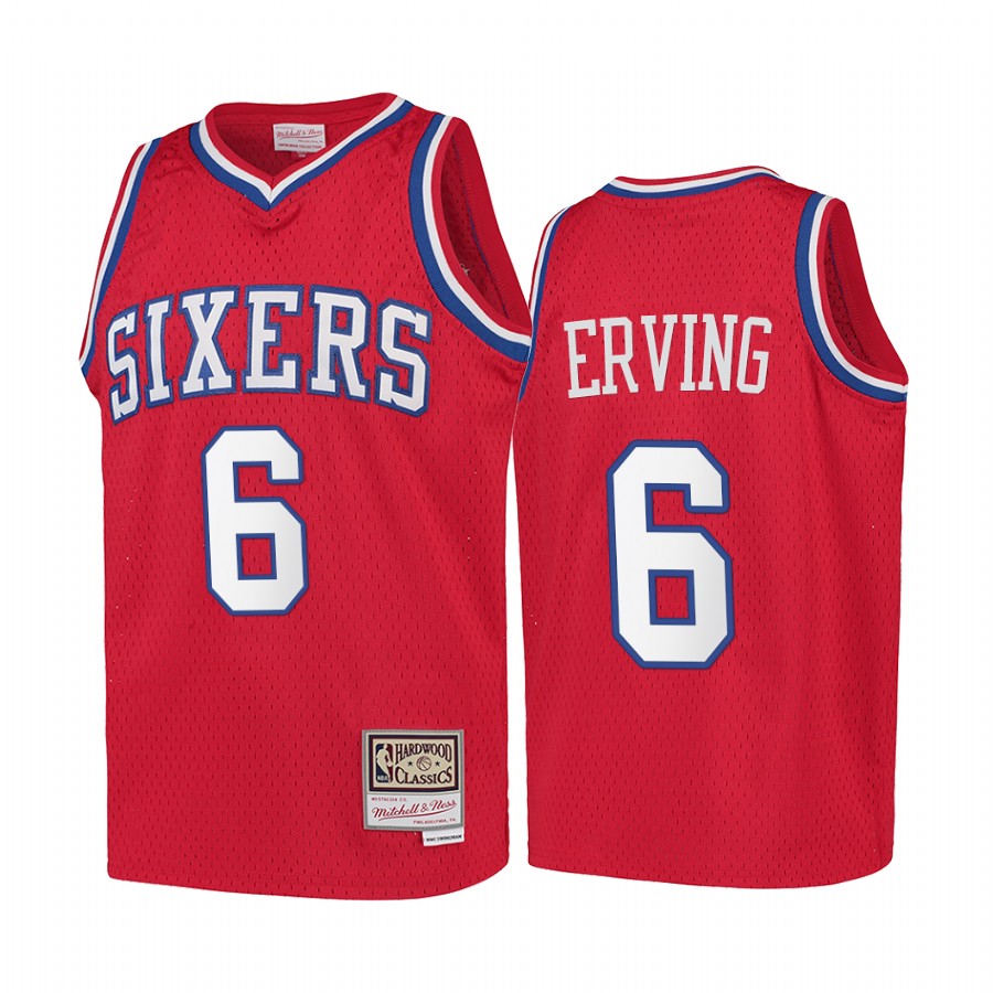 Youth Julius Erving Philadelphia 76ers Hardwood Classics Kids Jersey - Red