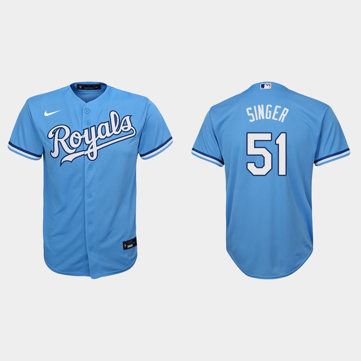 Youth Kansas City Royals #51 Brady Singer Light Blue  Alternate Jersey