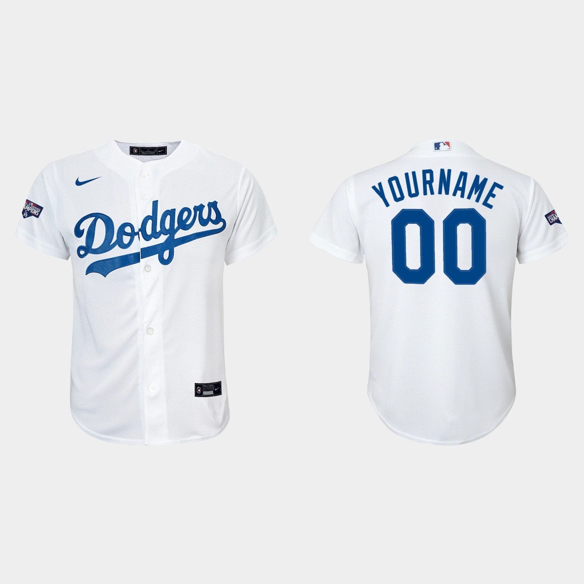 Youth Los Angeles Dodgers #00 Custom White 2020 World Series Champions Home  Player Jersey