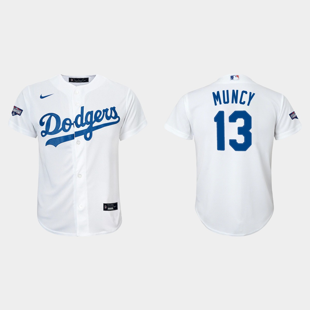 Youth Los Angeles Dodgers #13 Max Muncy White 2020 World Series Champions Home  Player Jersey