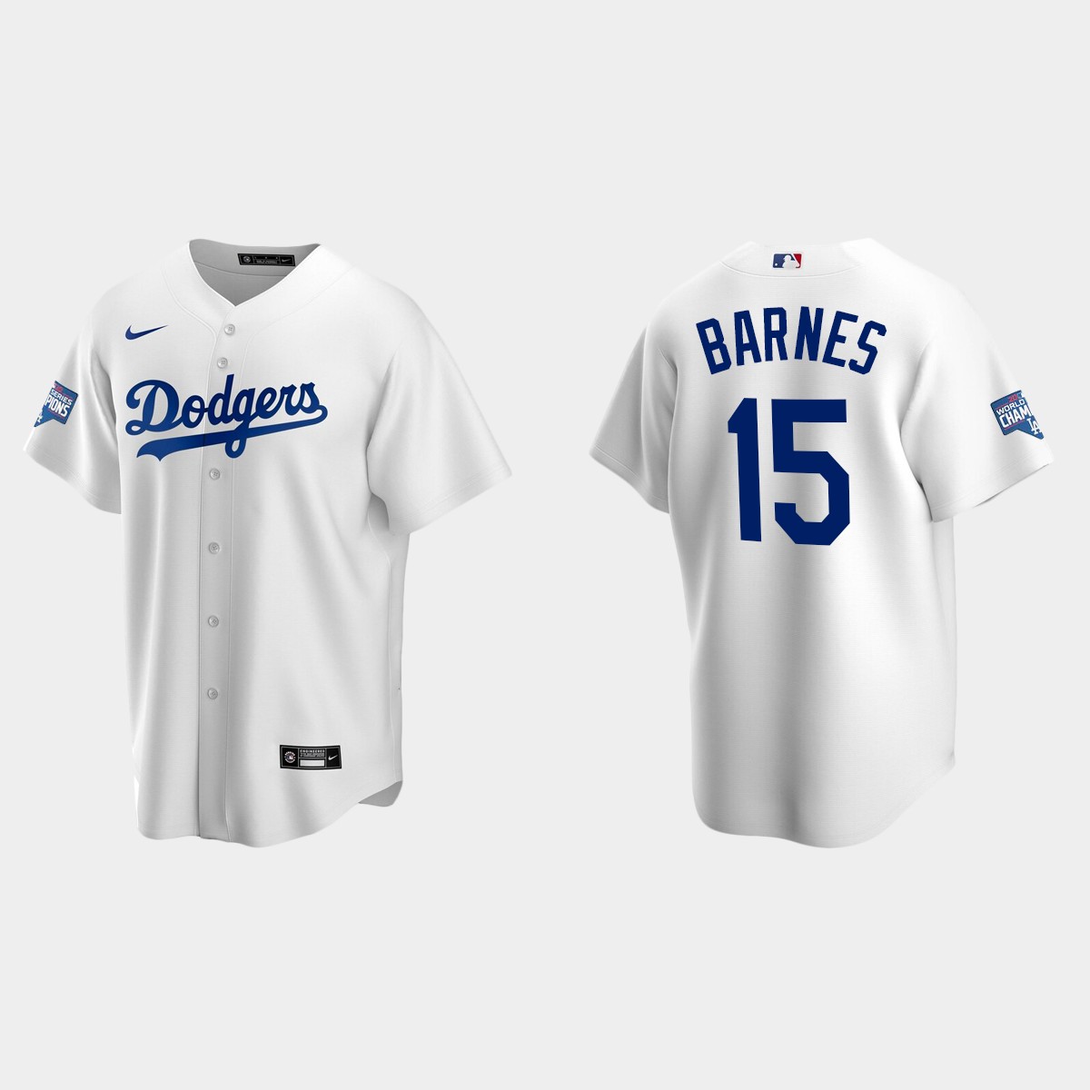 Youth Los Angeles Dodgers #15 Austin Barnes White 2020 World Series Champions  Home Jersey