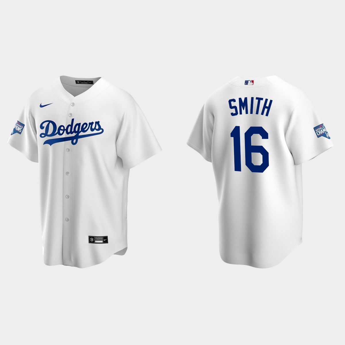 Youth Los Angeles Dodgers #16 Will Smith White 2020 World Series Champions  Home Jersey