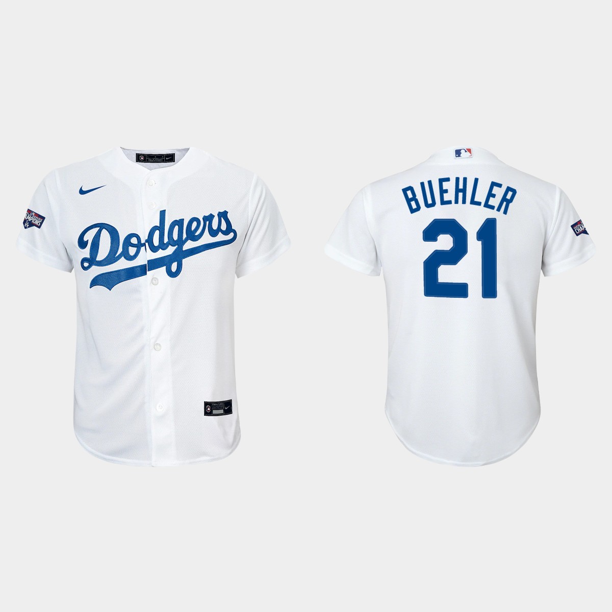 Youth Los Angeles Dodgers #21 Walker Buehler White 2020 World Series Champions Home  Player Jersey