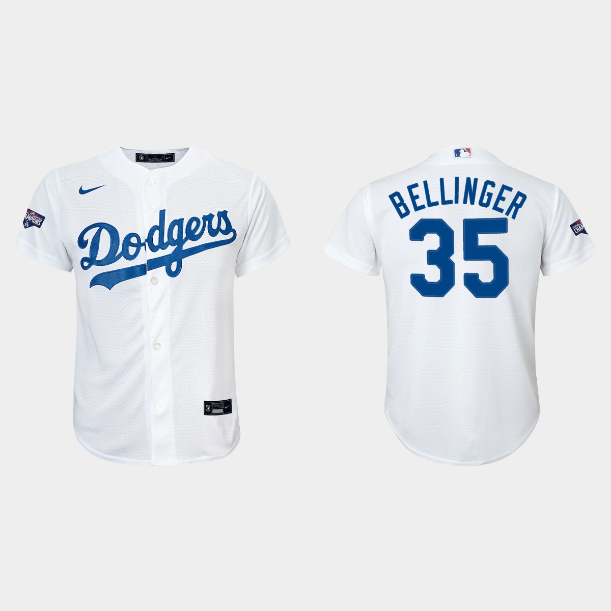 Youth Los Angeles Dodgers #35 Cody Bellinger White 2020 World Series Champions Home  Player Jersey