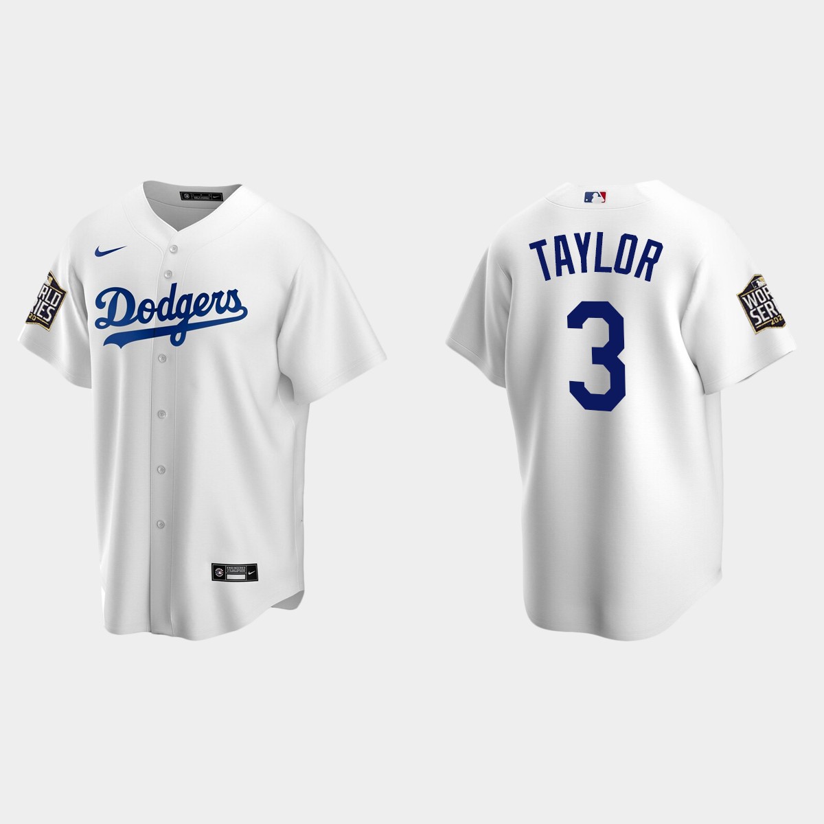 Youth Los Angeles Dodgers #3 Chris Taylor  2020 World Series Home Jersey - White