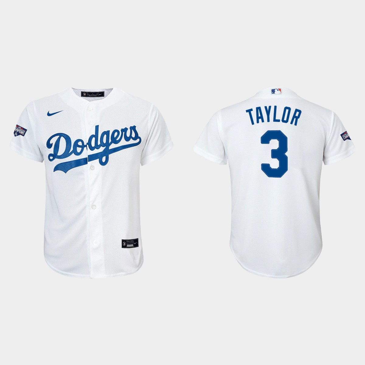 Youth Los Angeles Dodgers #3 Chris Taylor White 2020 World Series Champions Home  Player Jersey