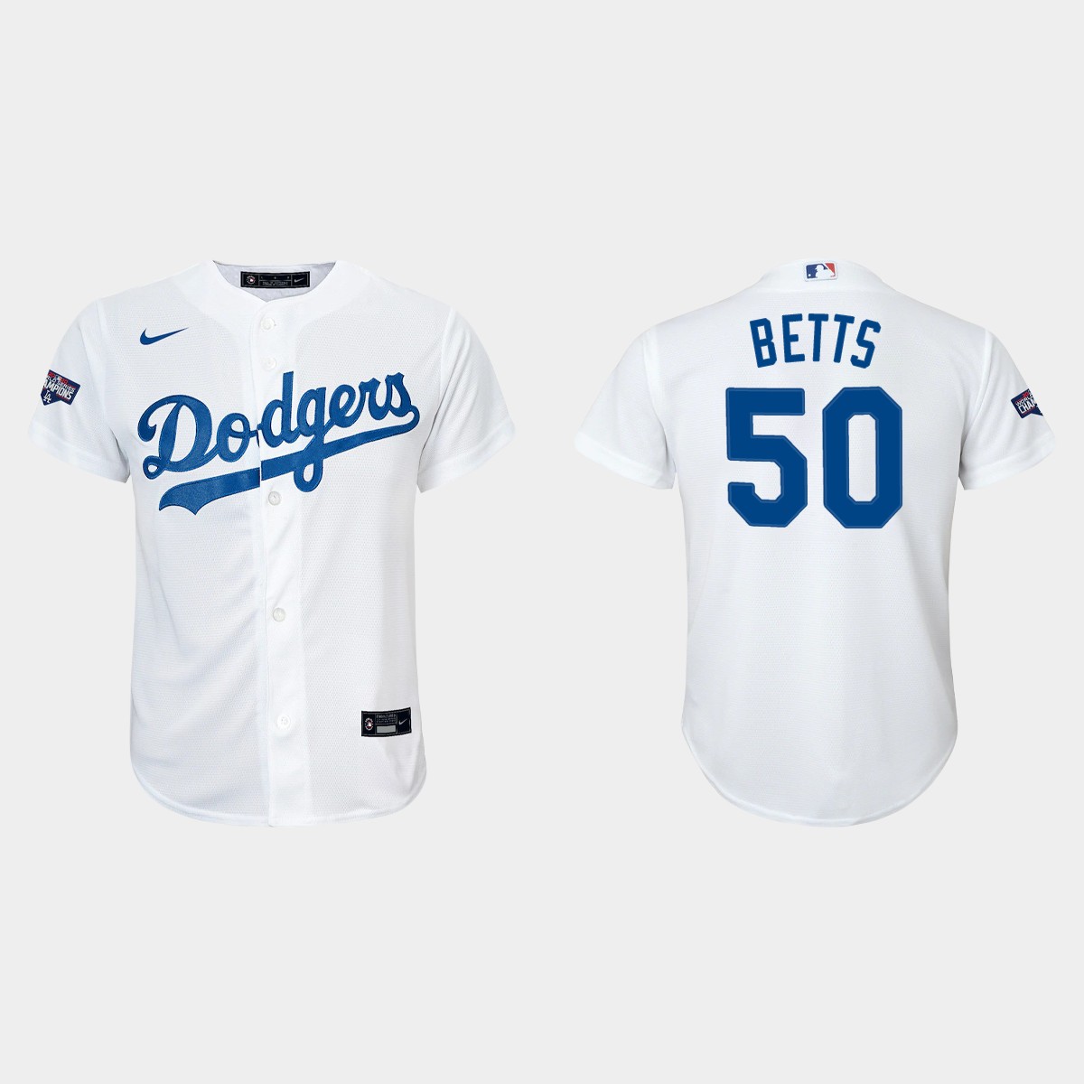 Youth Los Angeles Dodgers #50 Mookie Betts White 2020 World Series Champions Home  Player Jersey