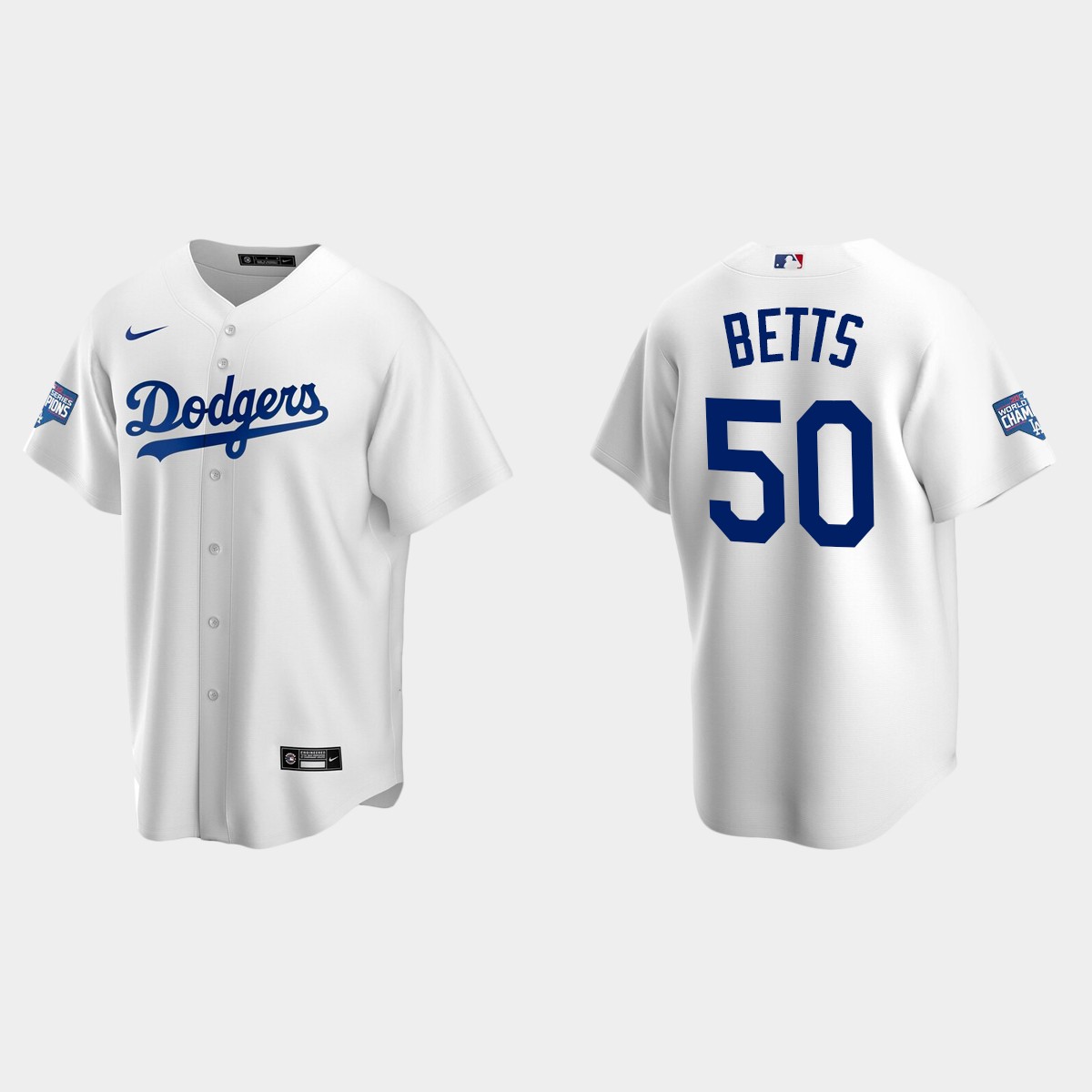 Youth Los Angeles Dodgers #50 Mookie Betts White 2020 World Series Champions  Home Jersey