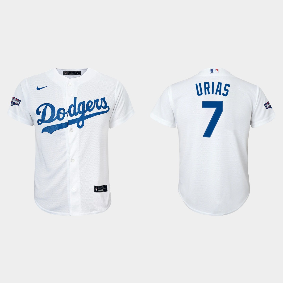Youth Los Angeles Dodgers #7 Julio Urias White 2020 World Series Champions Home  Player Jersey