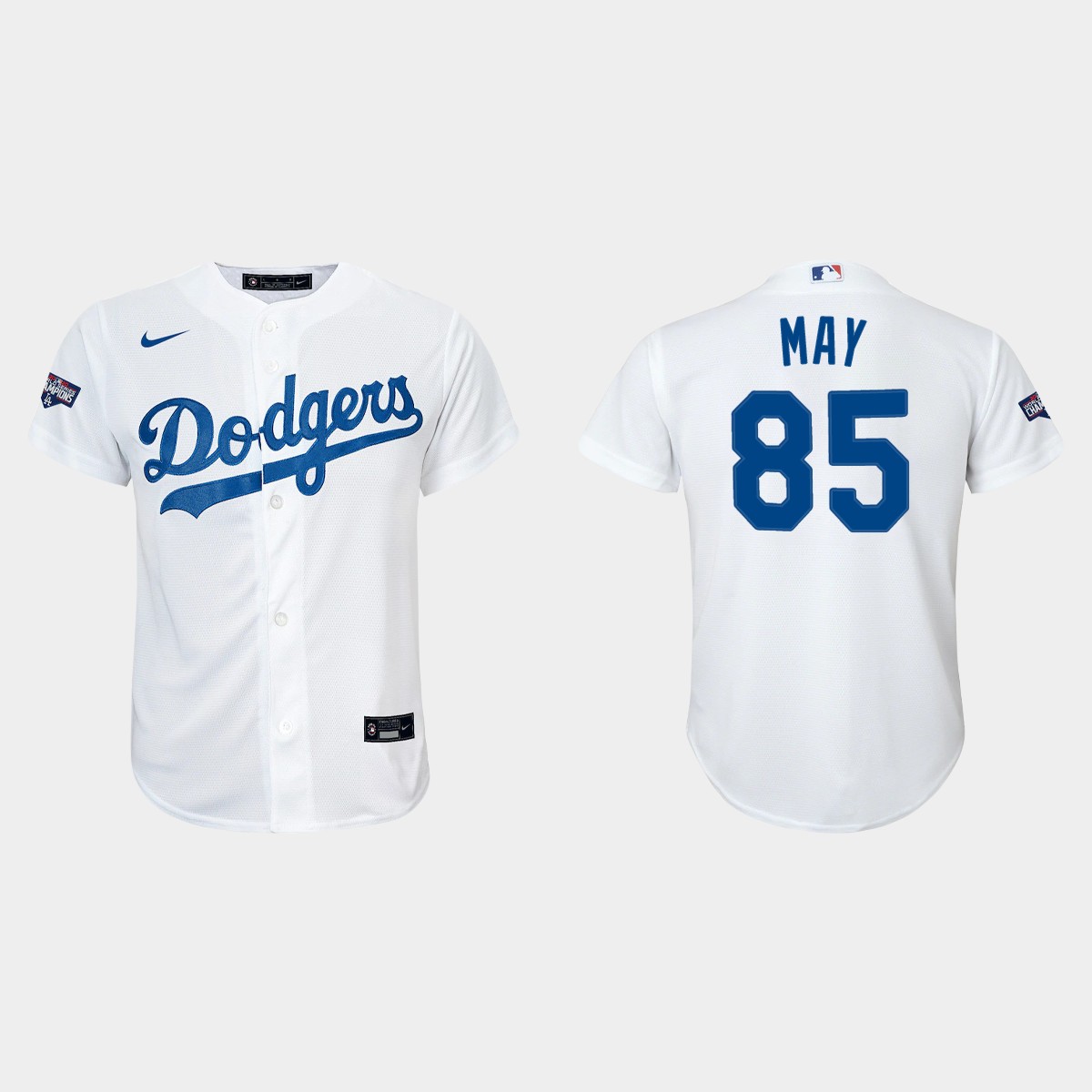 Youth Los Angeles Dodgers #85 Dustin May White 2020 World Series Champions Home  Player Jersey