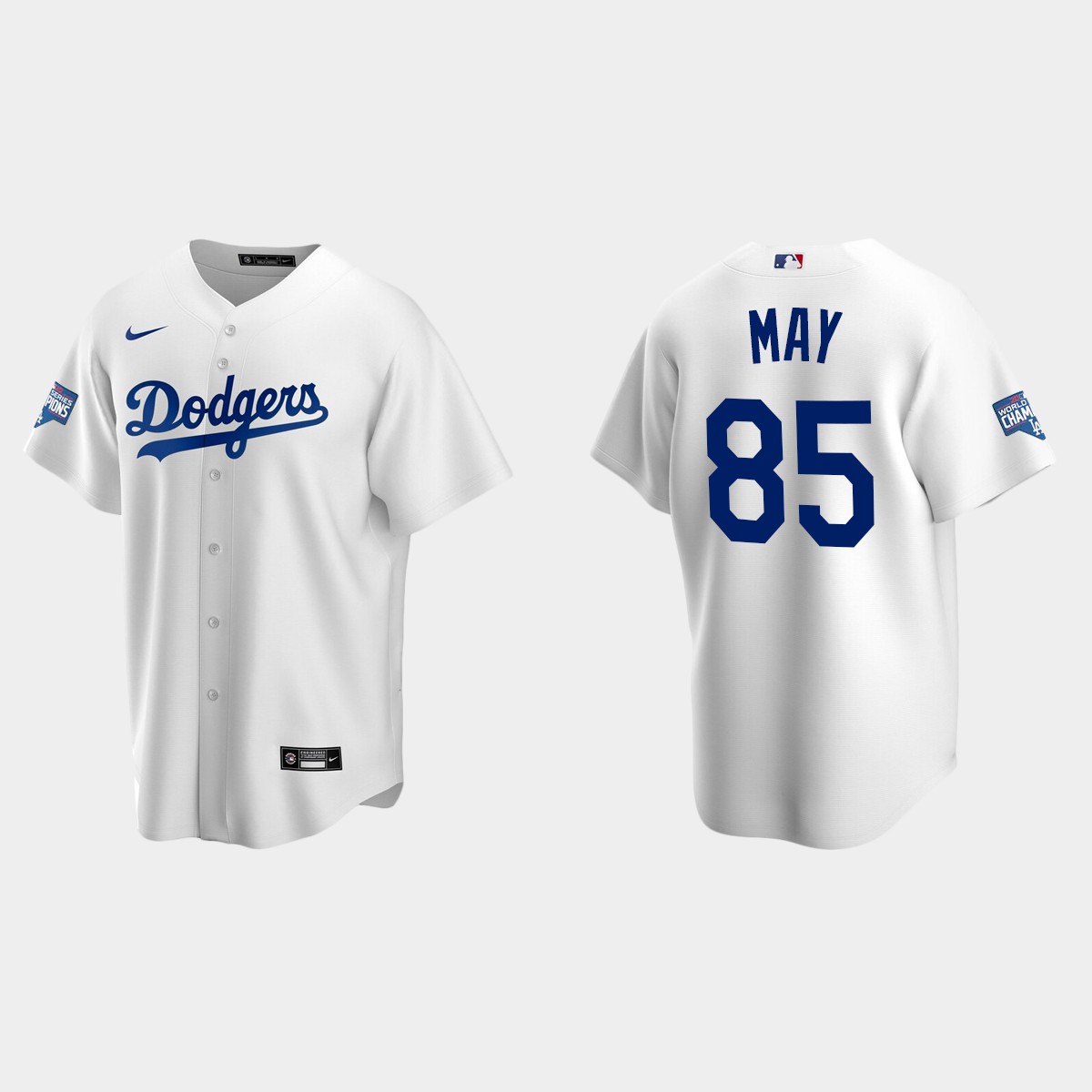 Youth Los Angeles Dodgers #85 Dustin May White 2020 World Series Champions  Home Jersey