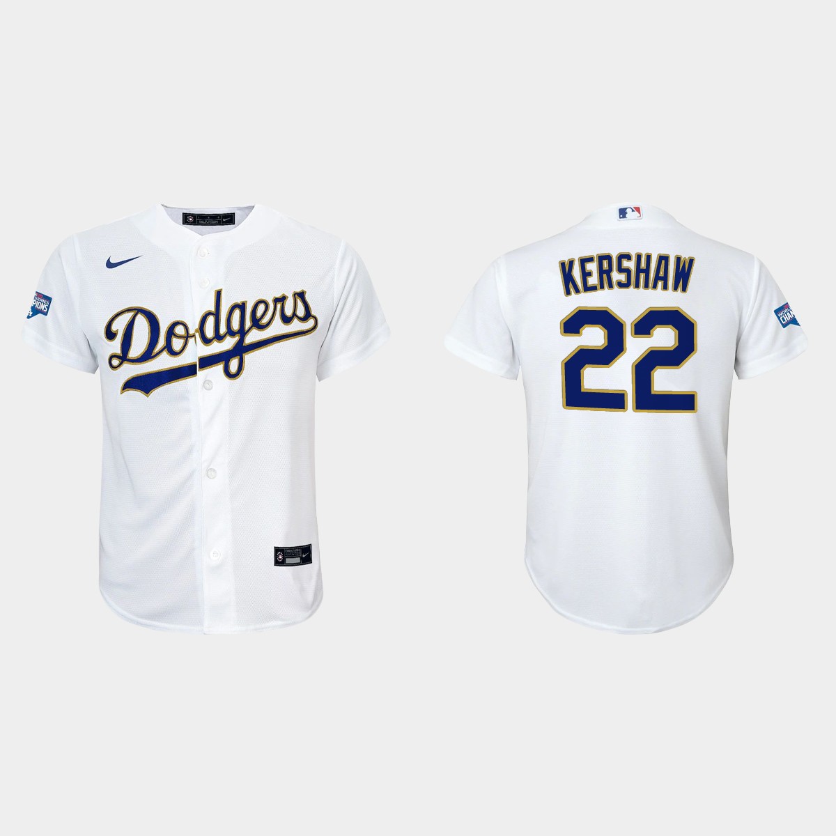 Youth Los Angeles Dodgers Clayton Kershaw 2021 Gold Program White Gold  Jersey