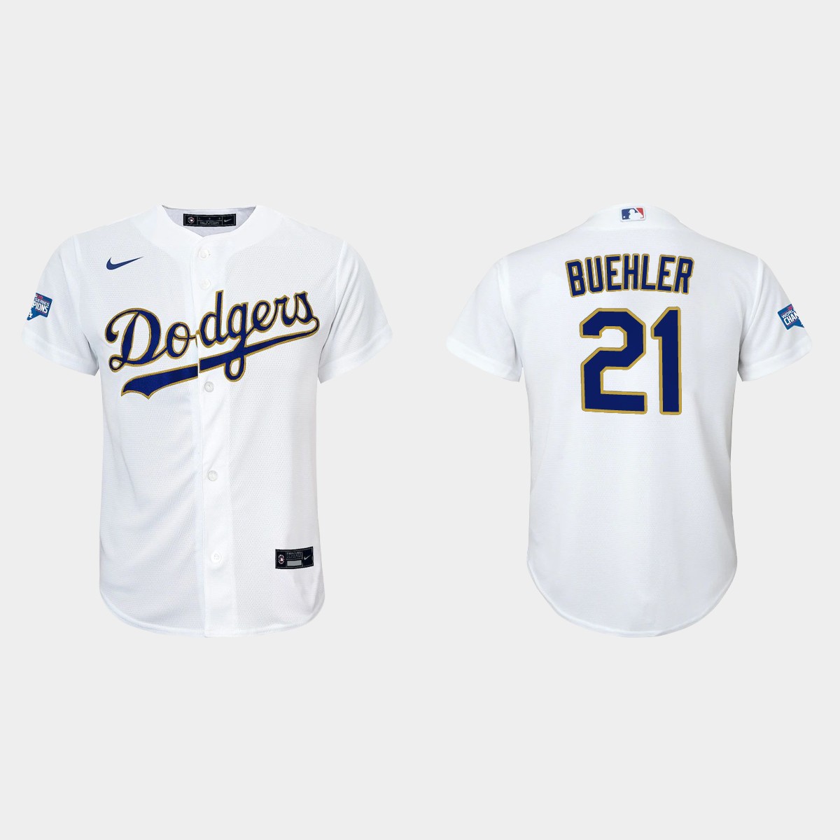 Youth Los Angeles Dodgers Walker Buehler 2021 Gold Program White Gold  Jersey