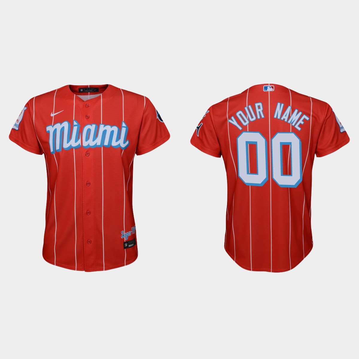 Youth Miami Marlins #00 Custom Red 2021 City Connect  Jersey